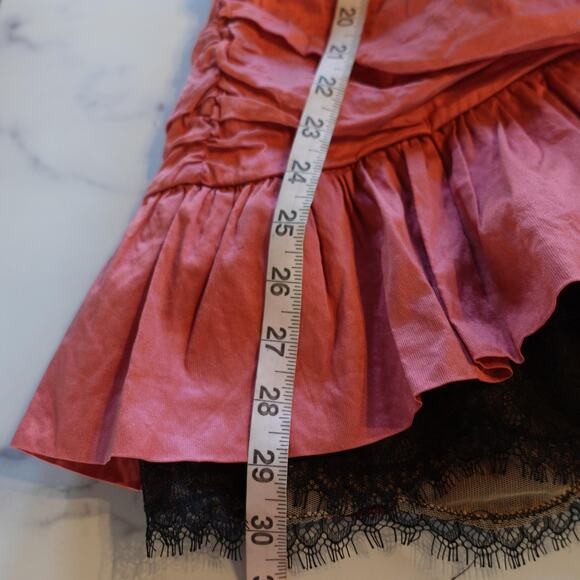 BCBGMAXAZRIA Dress Womens 8 Coral Fleur Strapless Ruched Taffeta Lace Mini Party - Picture 10 of 11